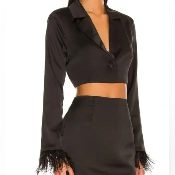 NWT Black Feather Sleeve Cropped Blazer Medium - Picture 2 of 7